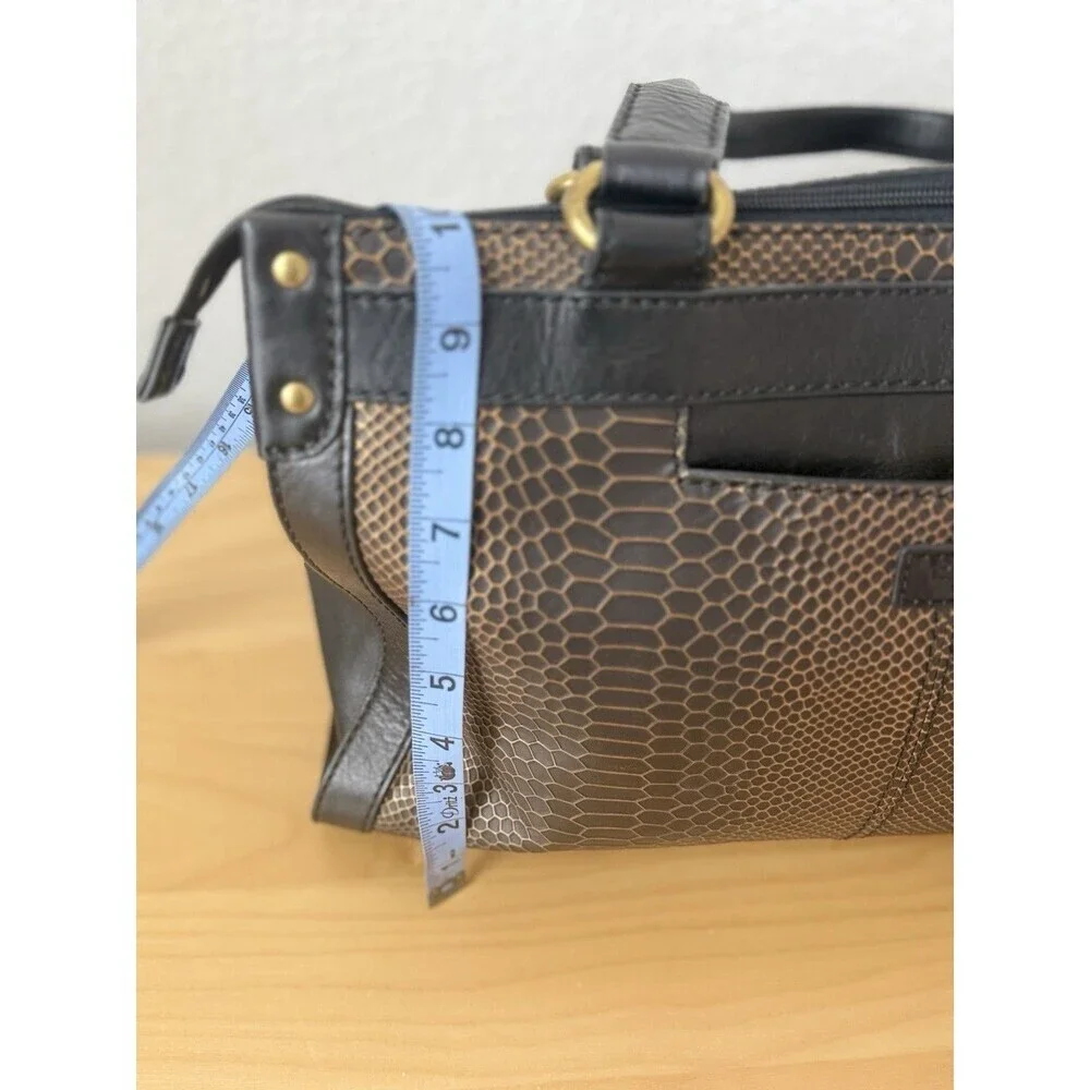 Fossil Vintage Legacy Black‎ Snake Embossed Leather Satchel Bag EUC Everyday